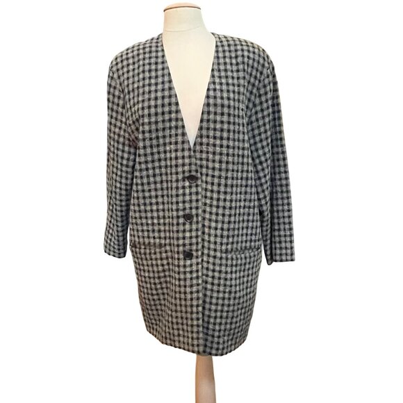 Si Signora Sisignora Check Wool  Blend Long Line Blazer Jacket Blue Plaid 42 /12 - Picture 1 of 10